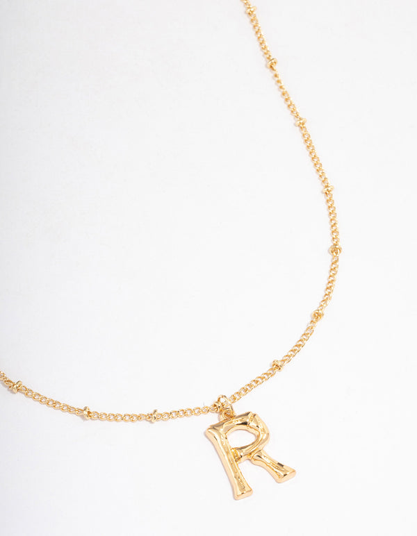 Letter 'R' Gold Plated Bamboo Initial Necklace