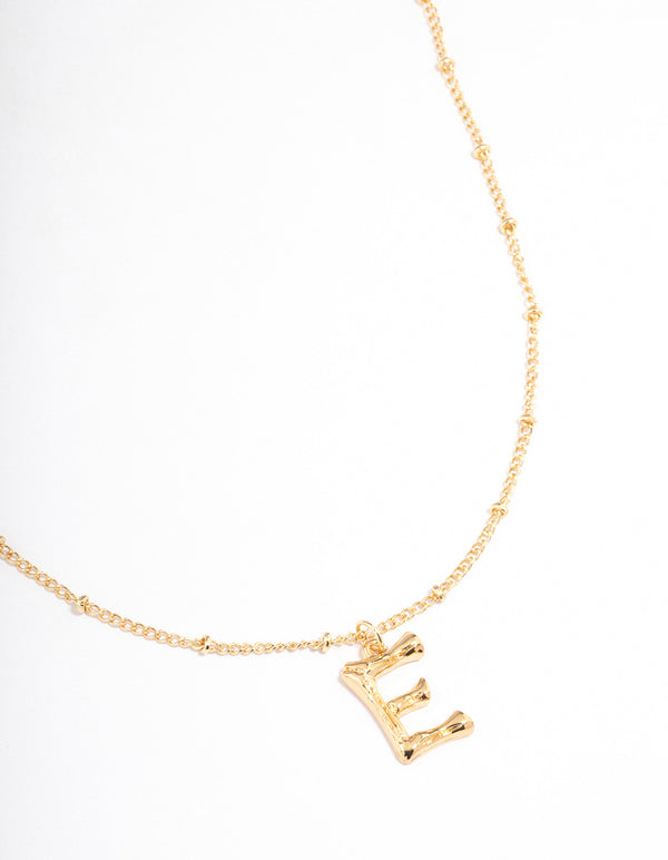 Letter 'E' Gold Plated Bamboo Initial Necklace