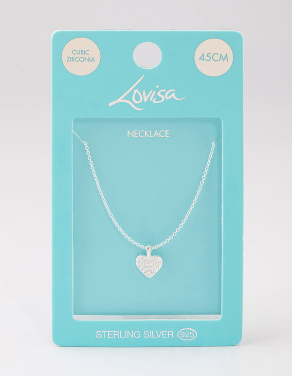 Sterling Silver Pave Cubic Zirconia Heart Necklace Lovisa