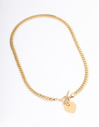 Waterproof Gold Plated Stainless Steel Heart FOB Flat Chain Necklace - link has visual effect only