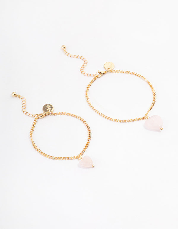 Gold Plated Rose Quartz Heart Bracelet Pack