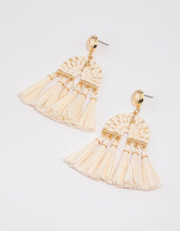 Gold Raffia Tassel Drop Earrings - link has visual effect only