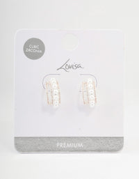 Silver Plated Cubic Zirconia Pearl Layered Small Hoop Earrings - link has visual effect only