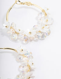 Gold Plated Freshwater Pearl Diamante Flower Hoop Earrings - link has visual effect only