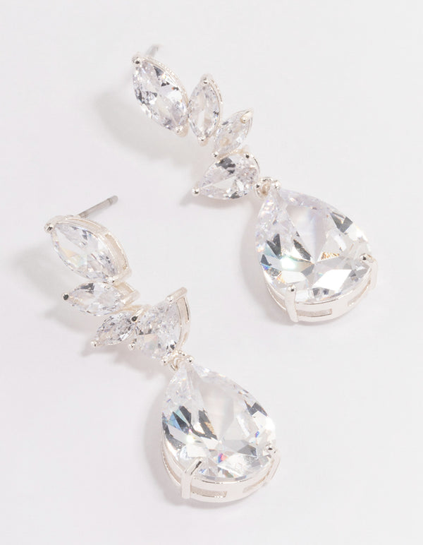 Silver Plated Pearl Cubic Zirconia Fan Drop Earrings