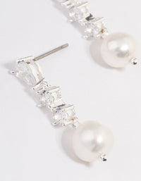 Silver Plated Cubic Zirconia Pearl Small Drop Earrings - link has visual effect only