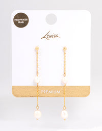 Gold Plated Long Chain Freshwater Pearl Stud Earrings - link has visual effect only