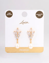 Gold Plated Cubic Zirconia Cluster Freshwater Pearl Drop Earrings - link has visual effect only