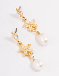 Gold Plated Cubic Zirconia Flower Freshwater Pearl Earrings - link has visual effect only