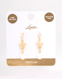 Gold Plated Cubic Zirconia Flower Freshwater Pearl Earrings - link has visual effect only