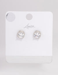 Silver Plated Cubic Zirconia Square Halo Stud Earrings - link has visual effect only