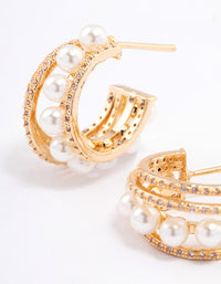 Gold Plated Cubic Zirconia Pearl Layered Small Earrings - link has visual effect only