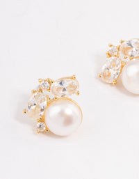 Gold Plated Cubic Zirconia Freshwater Pearl Stud Earrings - link has visual effect only