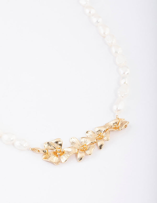 Gold Plated Freshwater Pearl Floral Centre Necklace