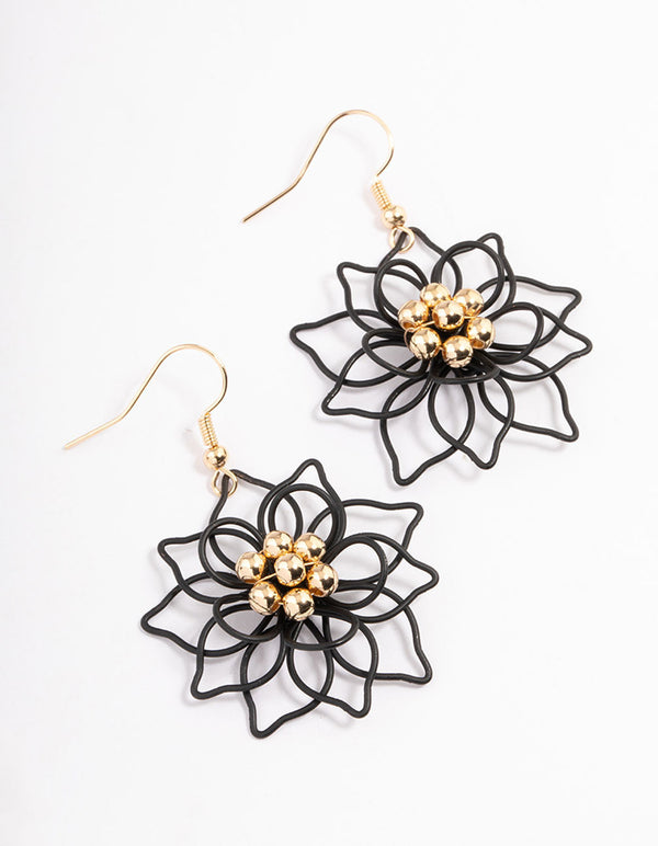 Black Wire Flower Drop Earrings