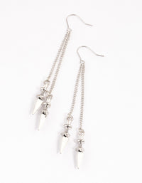 Silver Double Row Chain Spike Drop Earrings - link has visual effect only