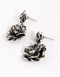 Brushed Silver Double Rose Drop Earrings - link has visual effect only