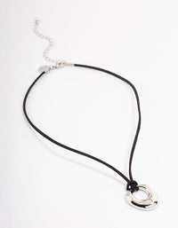 Rhodium Organic Oval Suede Cord Necklace - link has visual effect only