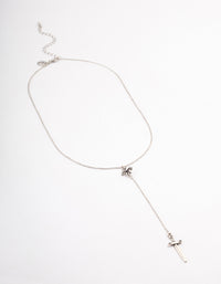 Burnish Silver Diamante Cross Sword Necklace - link has visual effect only