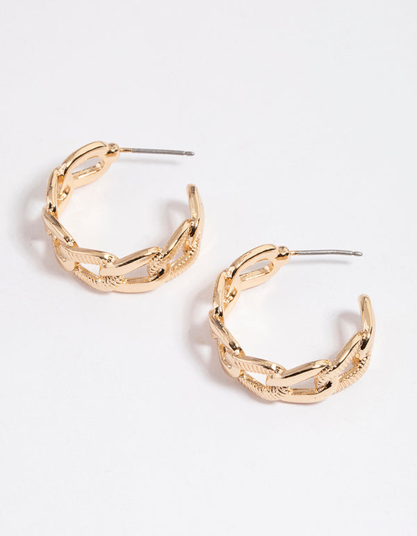 Gold Textured Link Hoop Earrings