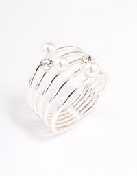 Silver Diamante & Pearl Twisted Ring - link has visual effect only