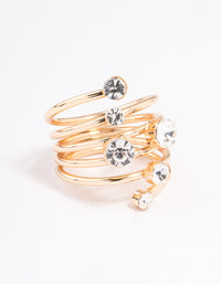 Gold Multi Diamante Twisted Ring - link has visual effect only