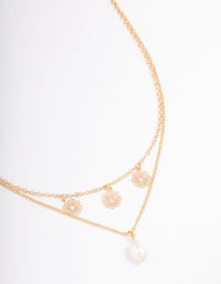 Gold Filo Flower & Pearl Layered Necklace - link has visual effect only