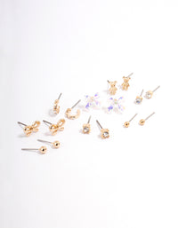 Gold Teddy & Bow Earrings 8-Pack - link has visual effect only