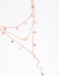 Rose Gold Triple Row Diamante Droplet Y-Necklace - link has visual effect only