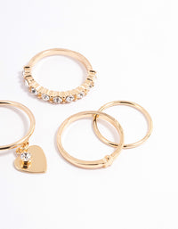 Gold Diamante & Heart Charm Ring Pack - link has visual effect only