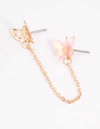 Gold Double Butterfly Chain Earrings - link has visual effect only