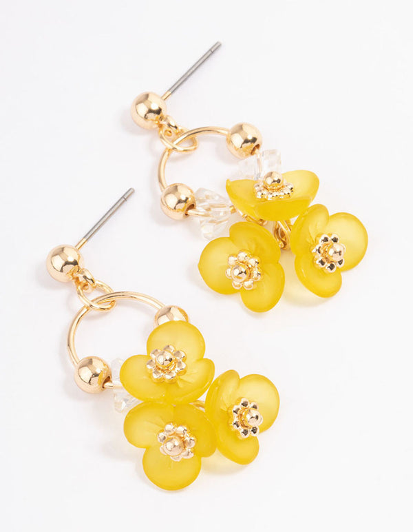 Yellow Dainty Frosted Flower Drop Earrings