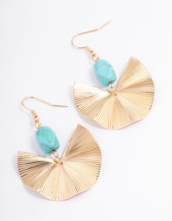 Turquoise Textured Fan & Beaded Drop Earrings