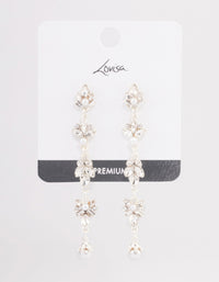 Silver Plated Cubic Zirconia Cluster Drop Pearl Earrings - link has visual effect only