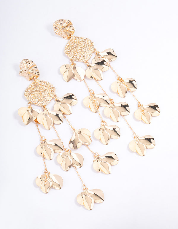 Gold Molten Statement Petal Drop Earrings