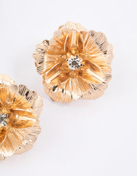 Gold Diamante Textured Flower Stud Earrings - link has visual effect only