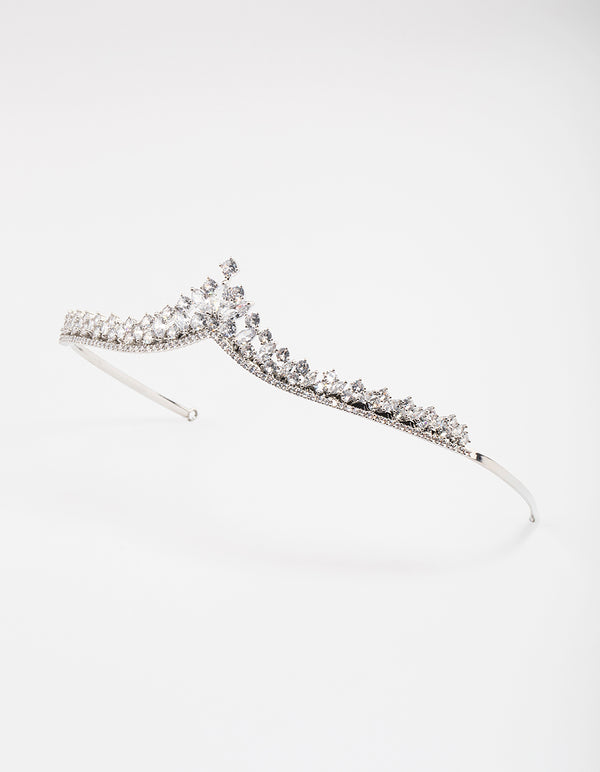 Rhodium Cubic Zirconia Mixed Stone Pointed Crown