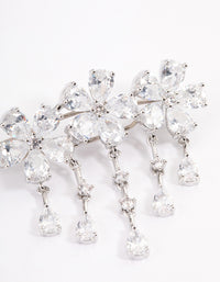 Rhodium Cubic Zirconia Triple Flower Droplet Hair Clips Pack - link has visual effect only