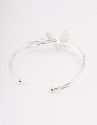 Silver Cubic Zirconia Butterfly Cross Over Cuff Bangle - link has visual effect only