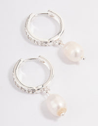 Silver Plated Diamante Huggie Freshwater Pearl Earrings - link has visual effect only