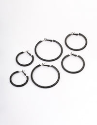 Coated Black Mixed Diamante Hoop Earrings - link has visual effect only