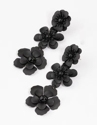 Coated Black Triple Diamante Flower Drop Earrings - link has visual effect only