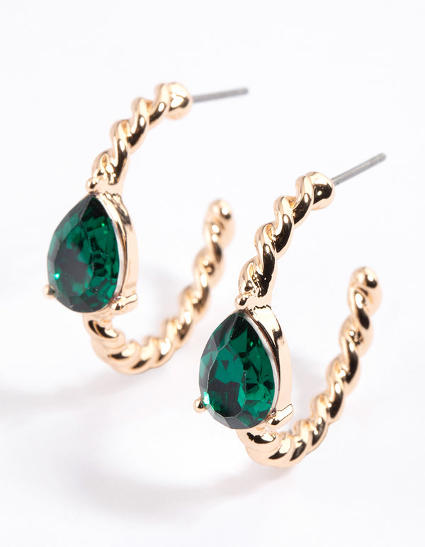 Green Twisted Pear Hoop Earrings