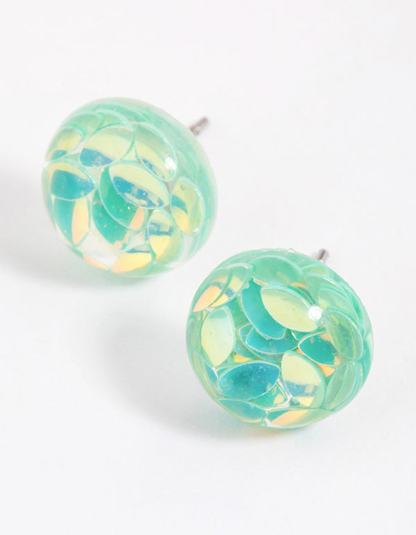 Teal Resin Petals Stud Earrings