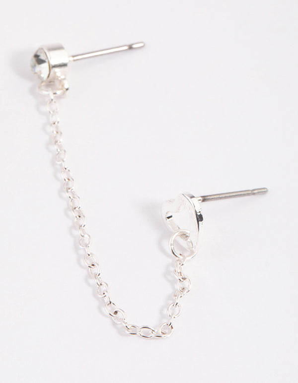 Silver Diamante & Heart Chain Earrings