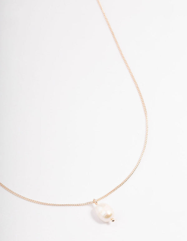 Rose Gold Freshwater Pearl Drop Necklace