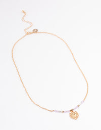 Gold Ornate Heart & Pearl Necklace - link has visual effect only