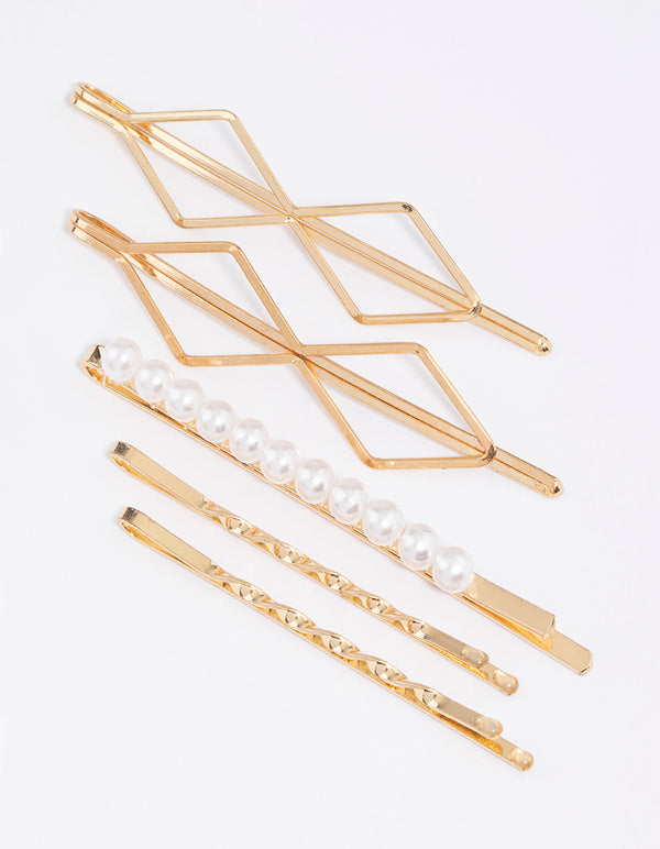 Gold Pearl Hair Slide 5-Pack