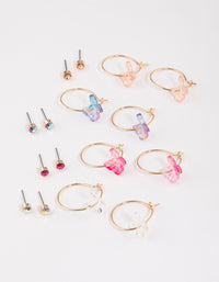 Gold Diamante & Butterfly Hoop Earrings 8-Pack - link has visual effect only