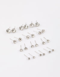 Rhodium Classic Diamante Graduating Earrings 8-Pack - link has visual effect only